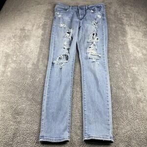 Levis 721 High Rise Skinny Jeans Womens 30 Blue Light Wash Mid Rise Distressed